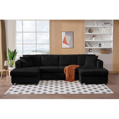 WIXIDIEL 4 Seat U Sectional Couch, 110'' W Corduroy Sofa With